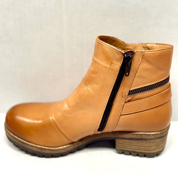 MIZ MOOZ SOFT LEATHER BOOTIE SIDE ZIP SADDLE 37EU / 7US NEW Z-128 - Picture 3 of 5